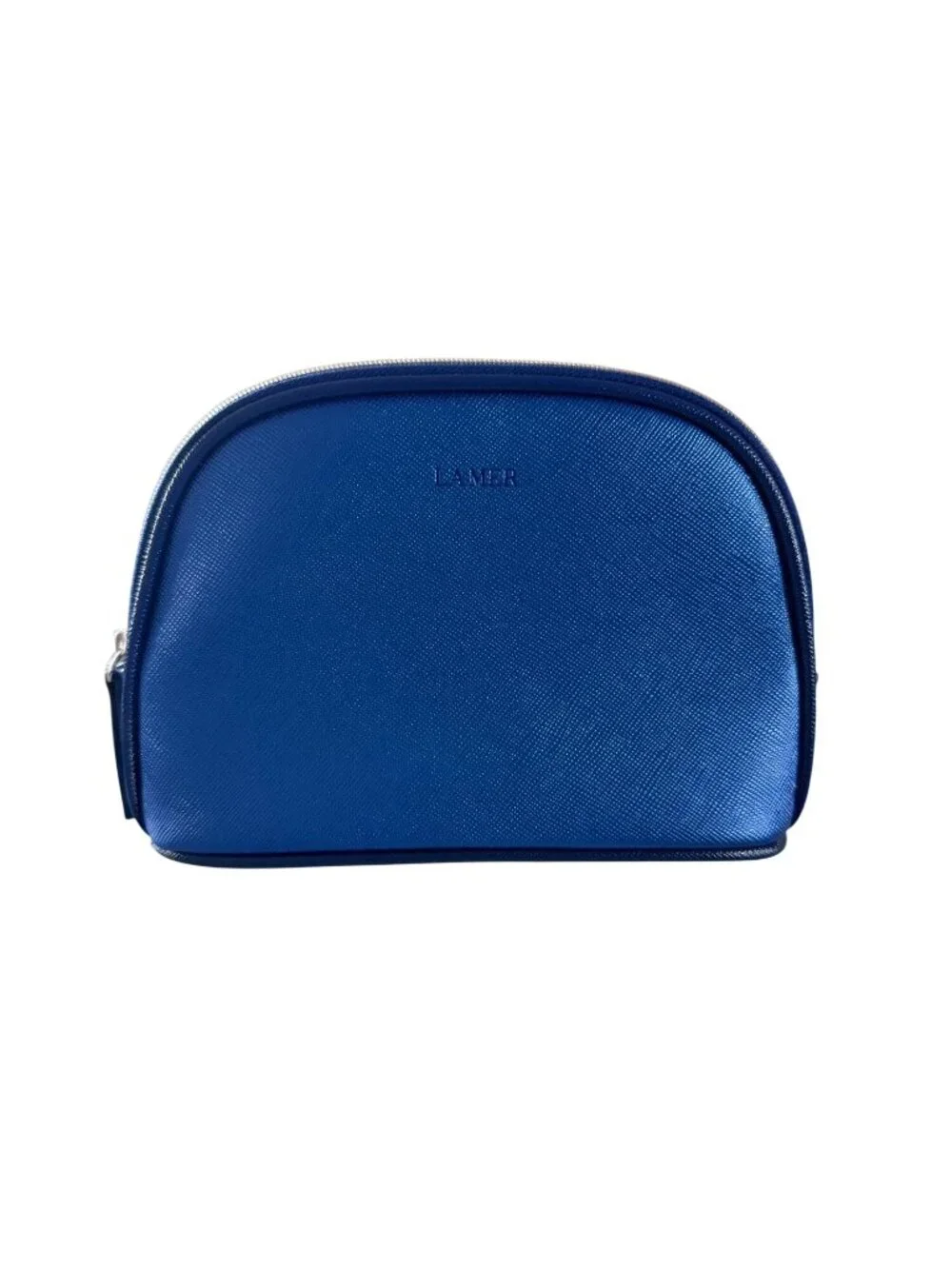 LA MER Blue Metallic Zip Toiletry Cosmetic Bag NEW NWOT